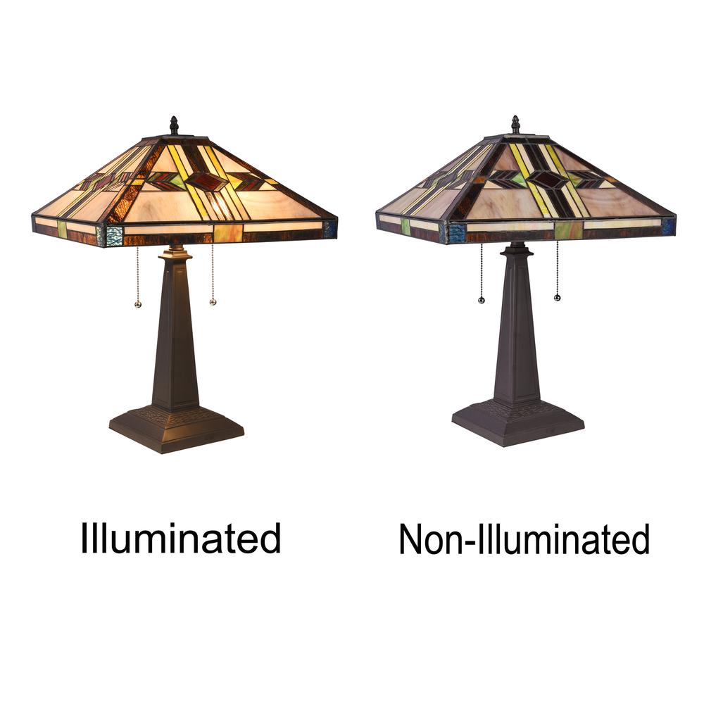 CHLOE Lighting CARLA Tiffany-style Mission Blackish Bronze 2 Light Table Lamp 16'' Shade