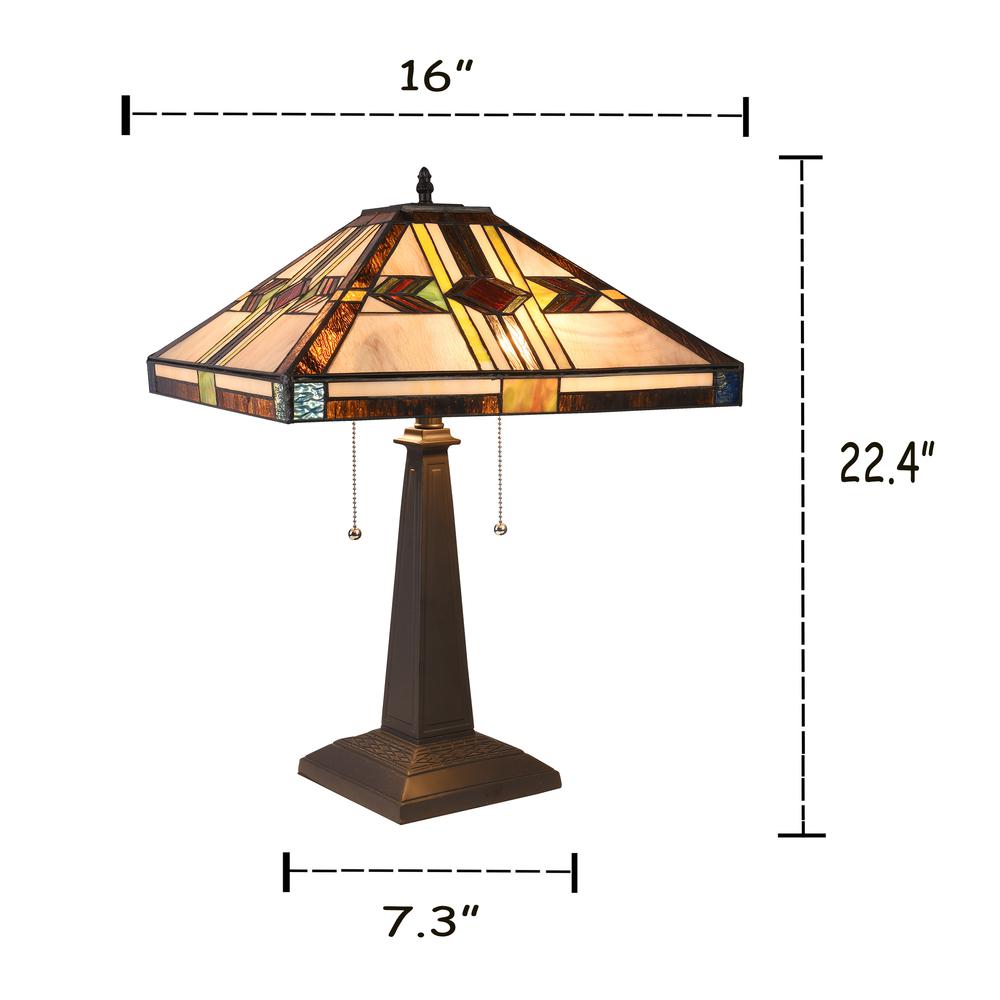 CHLOE Lighting CARLA Tiffany-style Mission Blackish Bronze 2 Light Table Lamp 16'' Shade