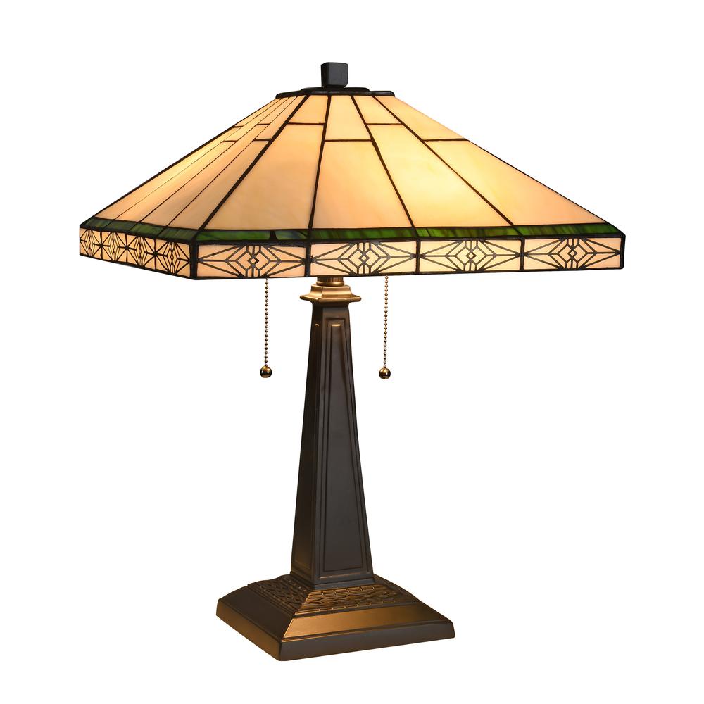 THEROS Tiffany-style 2 Light Mission Table Lamp 16'' Shade - CHLOE Lighting
