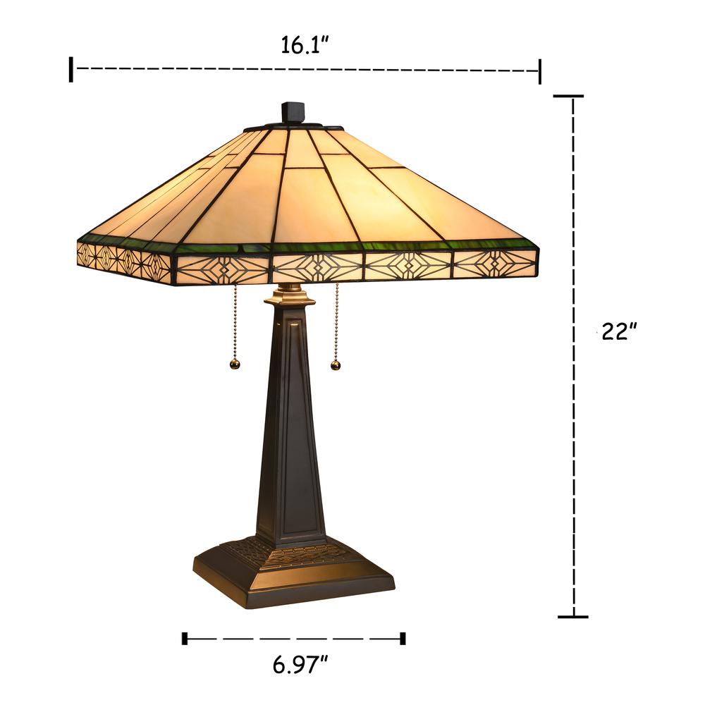 THEROS Tiffany-style 2 Light Mission Table Lamp 16'' Shade - CHLOE Lighting