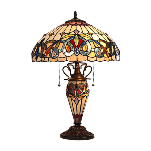CHLOE Lighting SERENITY Victorian Tiffany-style Dark Bronze 3 Light Double Lit Table Lamp 16'' Wide