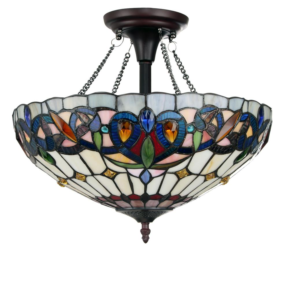 CHLOE Lighting SERENITY Tiffany-style Dark Bronze 2 Light Semi-Flush 16'' Wide