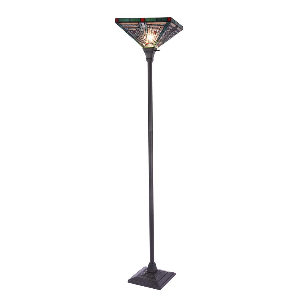 INNES Mission Tiffany-style Blackish Bronze 1 Light Torchiere Lamp 14'' Wide - CHLOE Lighting