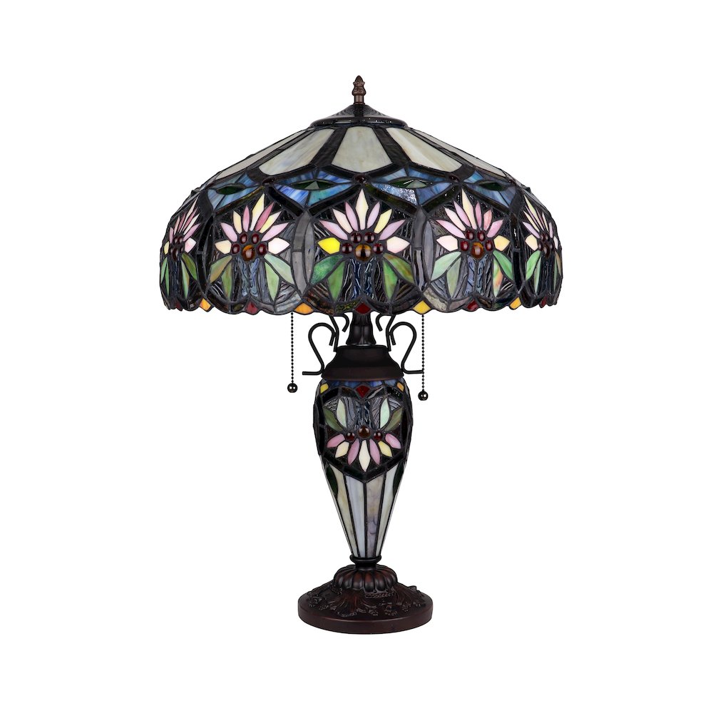 Sunny Tiffany-Style 3-Light Floral Double Lit Table Lamp 18'' Shade - CHLOE Lighting