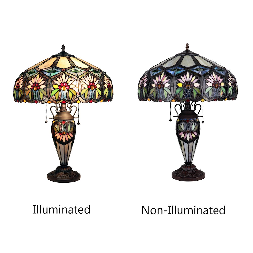 Sunny Tiffany-Style 3-Light Floral Double Lit Table Lamp 18'' Shade - CHLOE Lighting