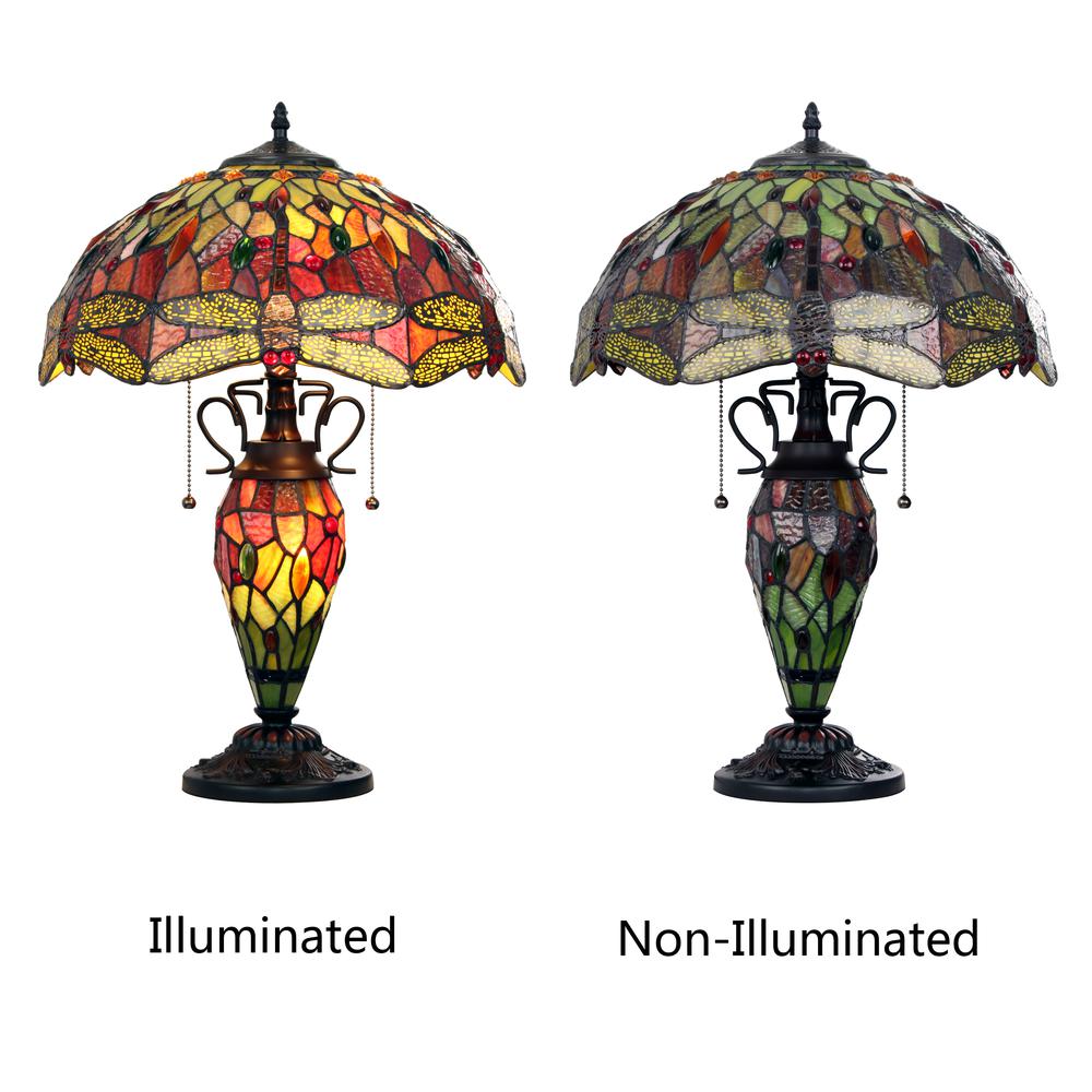 CHLOE Lighting EMPRESS Tiffany-style Dark Bronze 3 Light Double Lit Table Lamp 16'' Shade