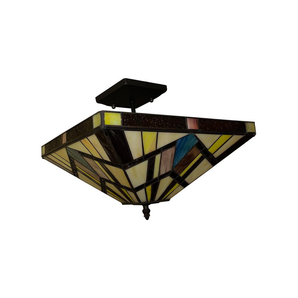CHLOE Lighting VINCENT Mission Tiffany-style Blackish Bronze 2 Light Semi-Flush 14'' Wide