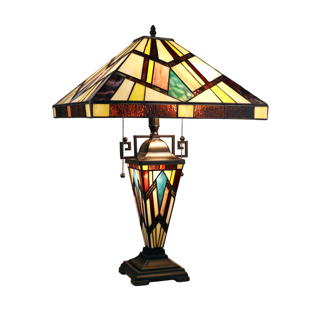 CHLOE Lighting VINCENT Tiffany-Style Blackish Bronze 3-Light Mission Double-Lit Table Lamp 16'' Shade