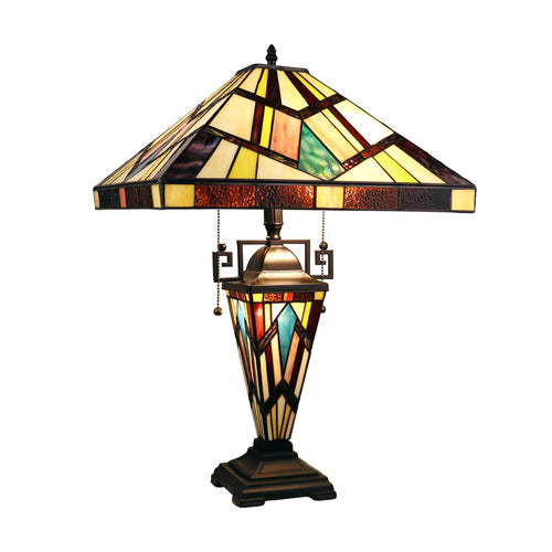 CHLOE Lighting VINCENT Tiffany-Style Blackish Bronze 3-Light Mission Double-Lit Table Lamp 16'' Shade