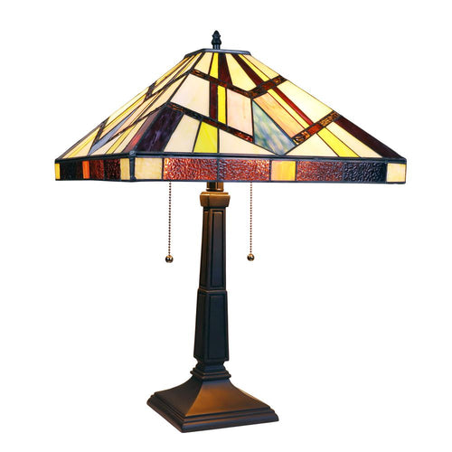 CHLOE Lighting VINCENT Tiffany-Style Blackish Bronze 2-Light Mission Table Lamp 16'' Shade