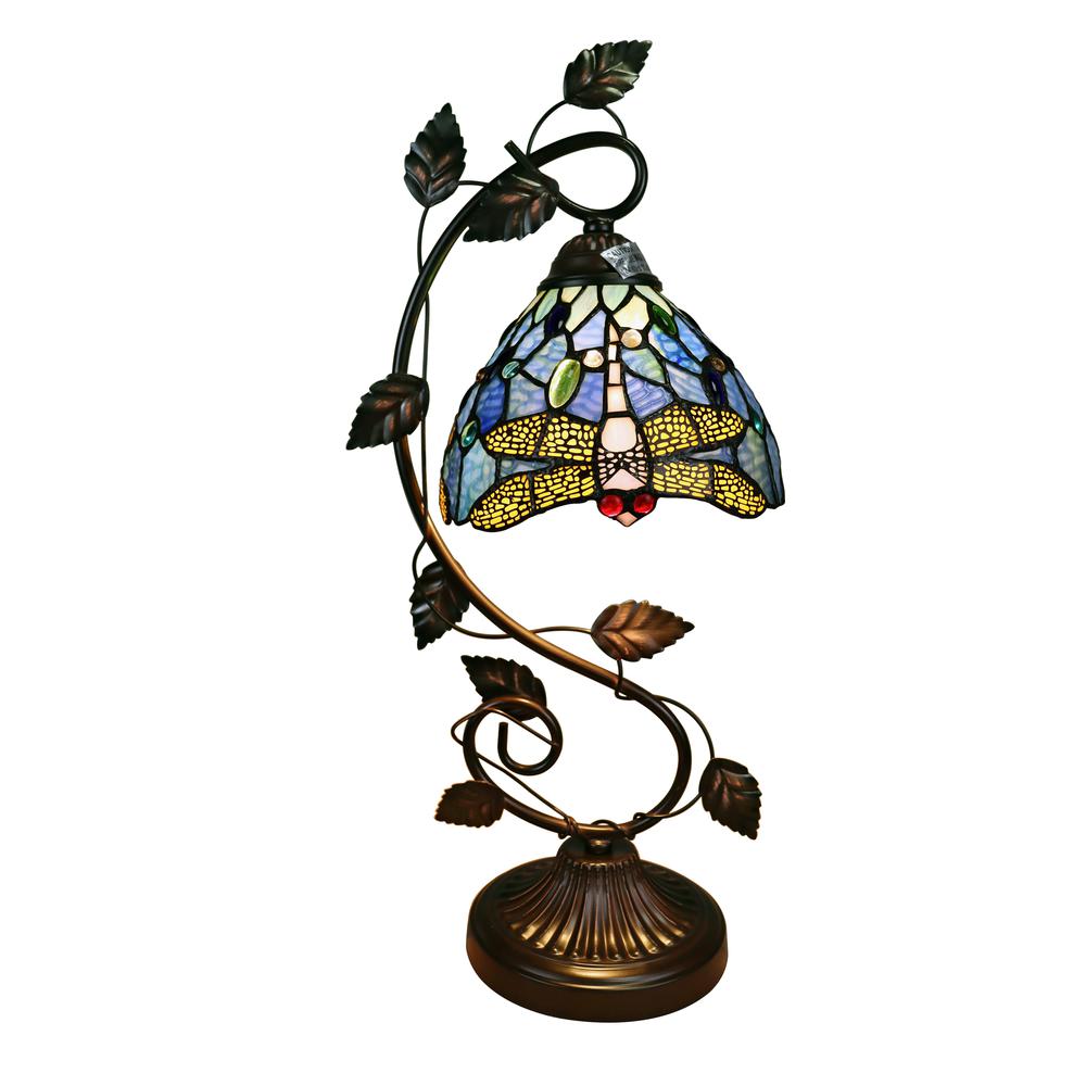 CHLOE Lighting SUNNIVA Dragonfly Tiffany-Style 1 Light Accent Table Lamp 8'' Wide