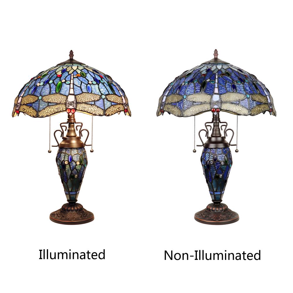 CHLOE Lighting SUNNIVA Dragonfly-Style Dark Bronze 3 Light Double Lit Table Lamp 16'' Wide