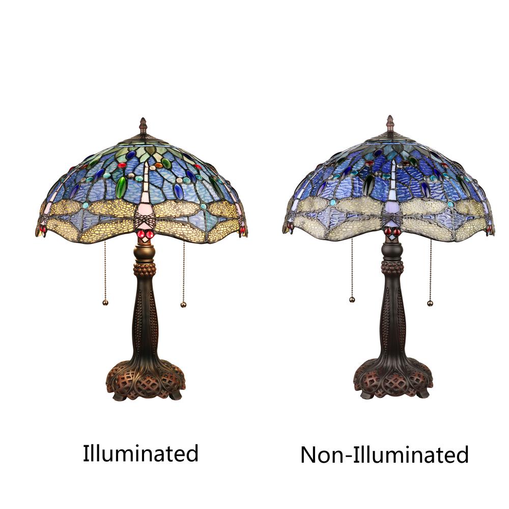 CHLOE Lighting SUNNIVA Dragonfly-Style Dark Bronze 2 Light Table Lamp 16'' Wide