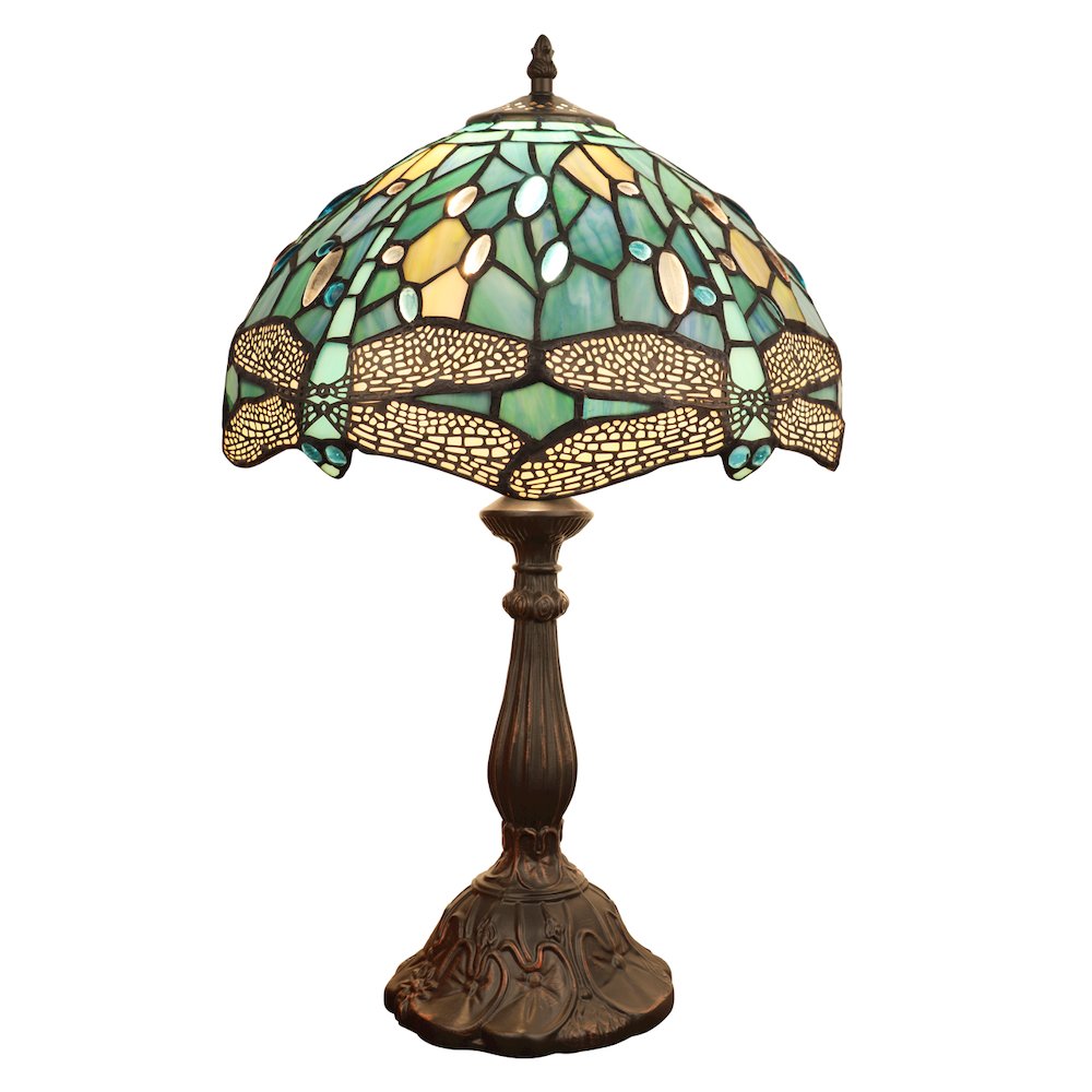 SUNNIVA Dragonfly Tiffany-Style 1-Light Table Lamp 12'' Shade - CHLOE Lighting