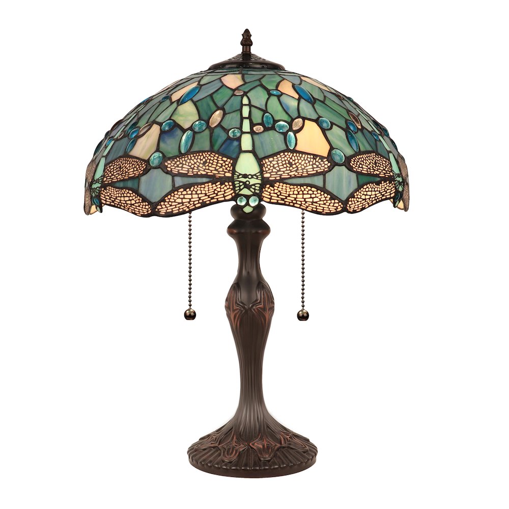 Sunniva Dragonfly Tiffany-Style 2-Light Table Lamp 16'' Shade - CHLOE Lighting