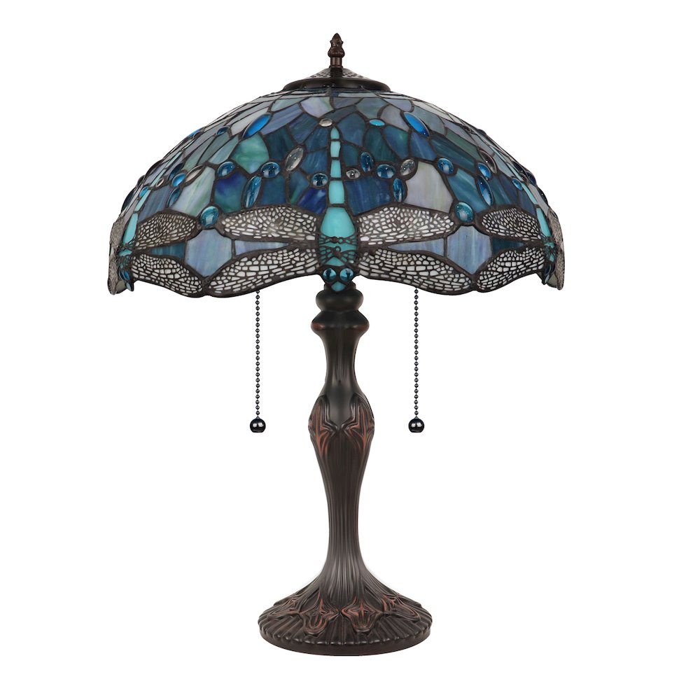 Sunniva Dragonfly Tiffany-Style 2-Light Table Lamp 16'' Shade - CHLOE Lighting