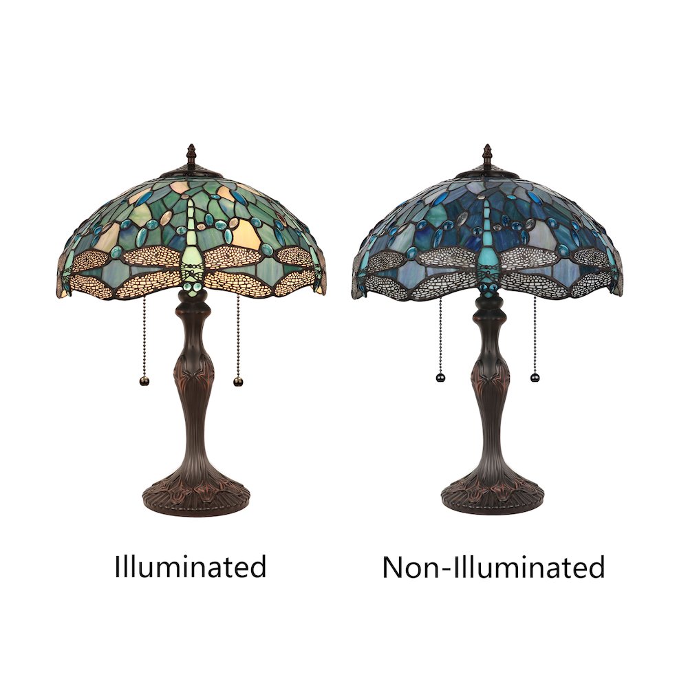 Sunniva Dragonfly Tiffany-Style 2-Light Table Lamp 16'' Shade - CHLOE Lighting