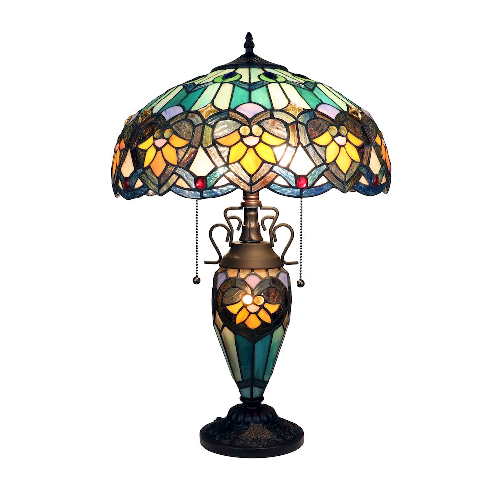 Kendall Tiffany-Style 3-Light Victorian Double Lit Table Lamp 16'' Shade - CHLOE Lighting
