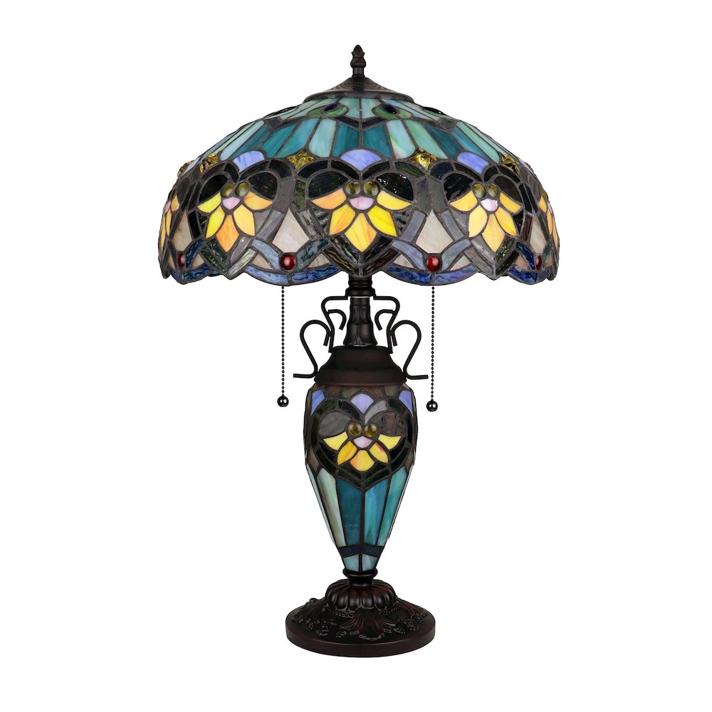 Kendall Tiffany-Style 3-Light Victorian Double Lit Table Lamp 16'' Shade - CHLOE Lighting