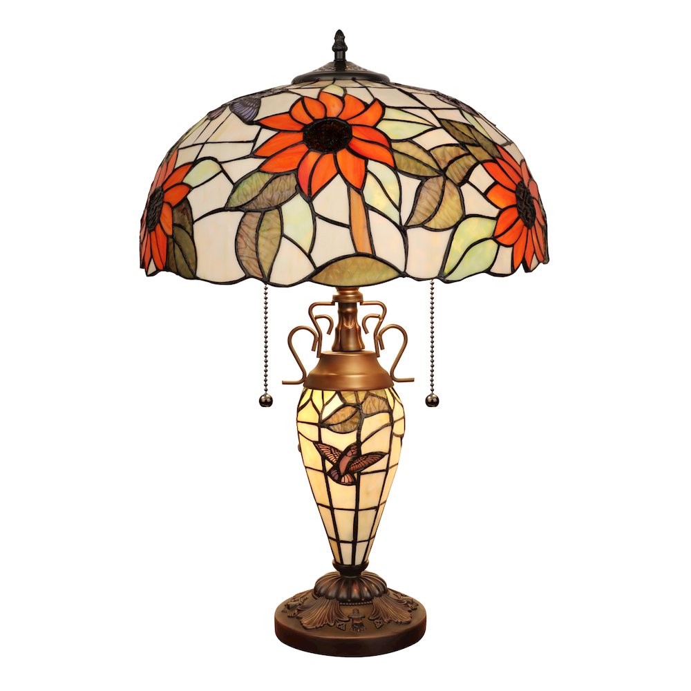 SARAI Tiffany-Style Floral Design 3-Light Double Lit Table Lamp 16'' Shade - CHLOE Lighting