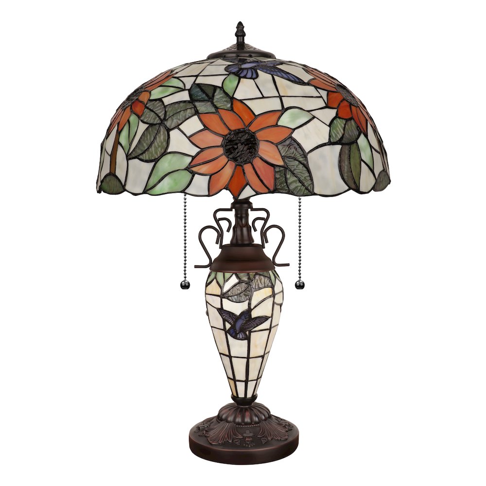 SARAI Tiffany-Style Floral Design 3-Light Double Lit Table Lamp 16'' Shade - CHLOE Lighting