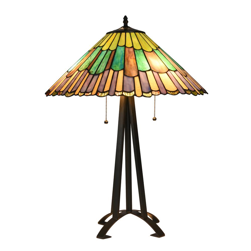 LANDRY Tiffany-style 3 Light Geometric Table Lamp 20'' Shade - CHLOE Lighting