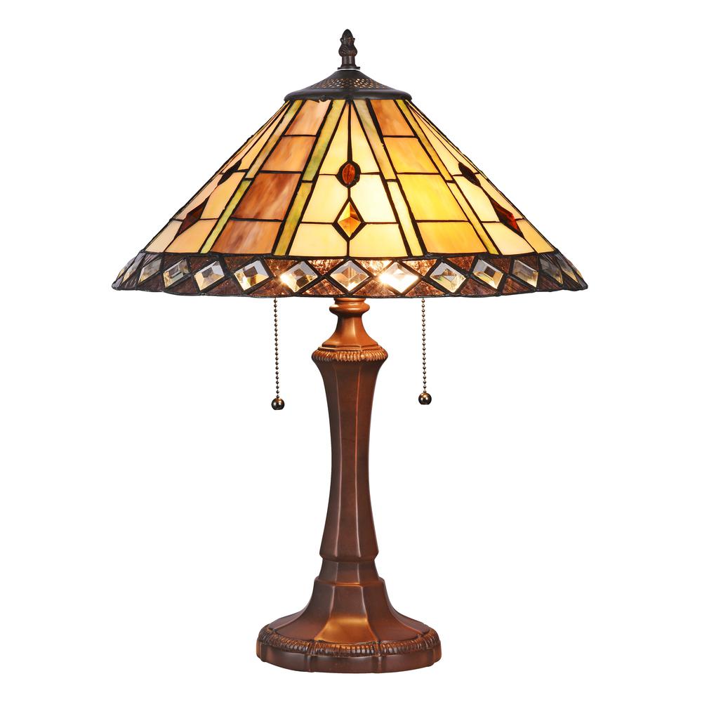 GODWINE Tiffany-style 2 Light GeometricTable Lamp 16'' Shade - CHLOE Lighting