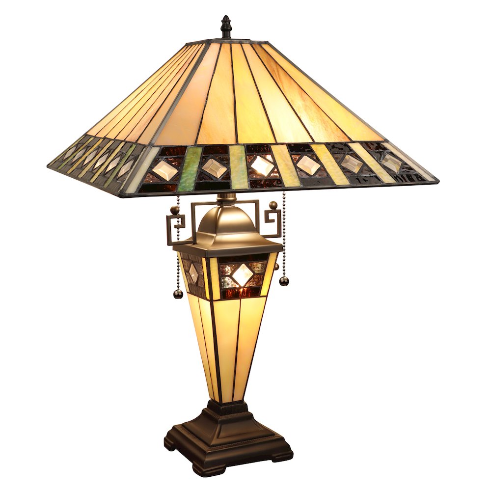 Giles Tiffany-Style 3-Light Mission Double Lit Table Lamp 16'' Shade - CHLOE Lighting