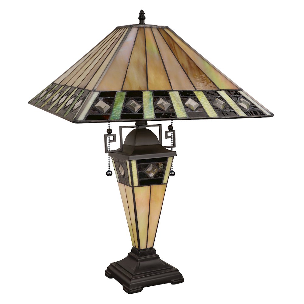 Giles Tiffany-Style 3-Light Mission Double Lit Table Lamp 16'' Shade - CHLOE Lighting