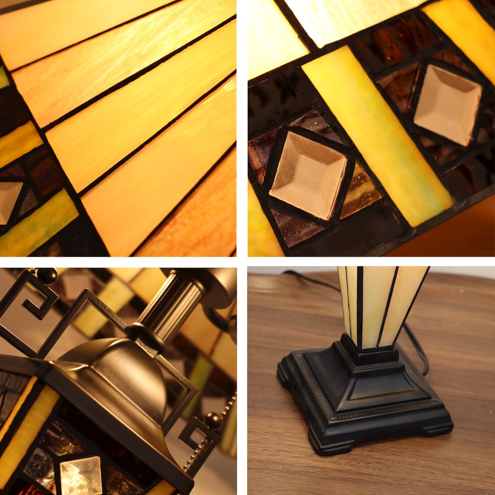 Giles Tiffany-Style 3-Light Mission Double Lit Table Lamp 16'' Shade - CHLOE Lighting