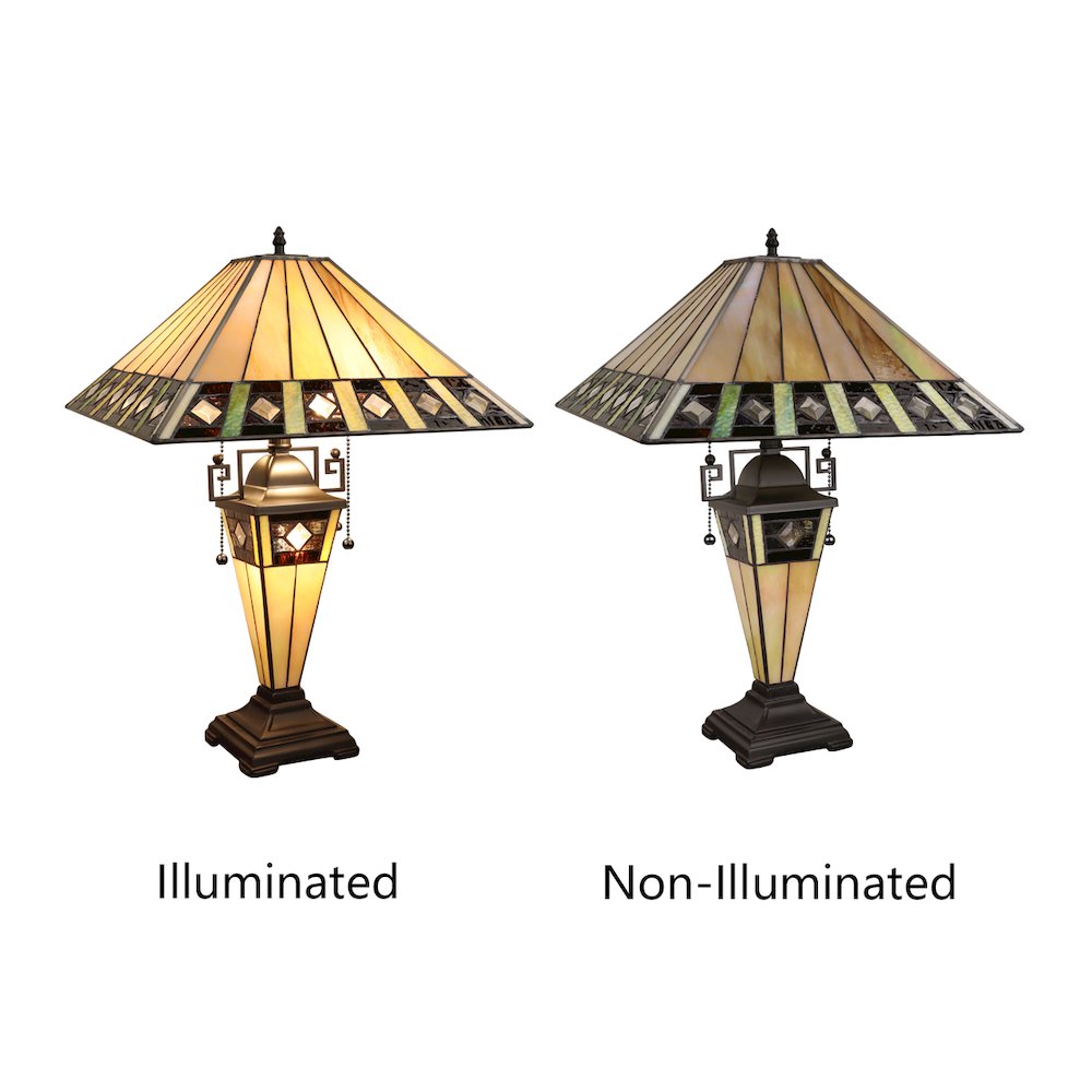 Giles Tiffany-Style 3-Light Mission Double Lit Table Lamp 16'' Shade - CHLOE Lighting