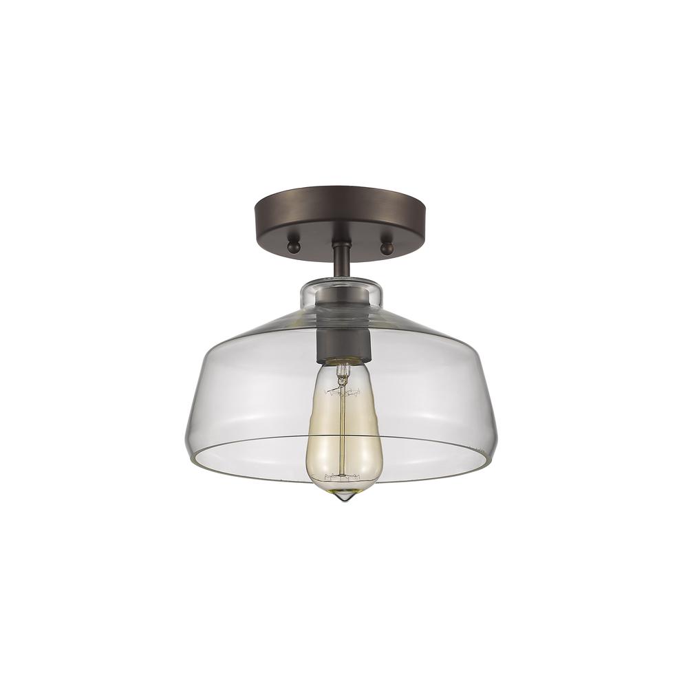 DICKENS Industrial-style 1 Light Rubbed Bronze Semi-flush Ceiling Fixture 9'' Shade - CHLOE Lighting