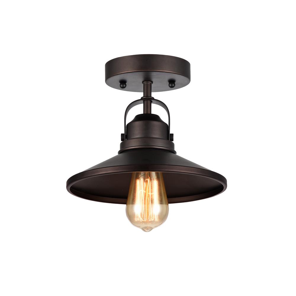 MYCROFT Industrial-style 1 Light Rubbed Bronze Semi-flush Ceiling Fixture 9'' Shade - CHLOE Lighting