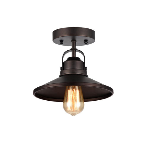 MYCROFT Industrial-style 1 Light Rubbed Bronze Semi-flush Ceiling Fixture 9'' Shade - CHLOE Lighting