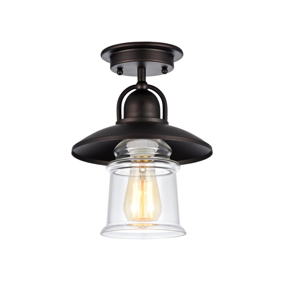 MANETTE Industrial-style 1 Light Rubbed Bronze Semi-flush Ceiling Fixture 9'' Shade - CHLOE Lighting