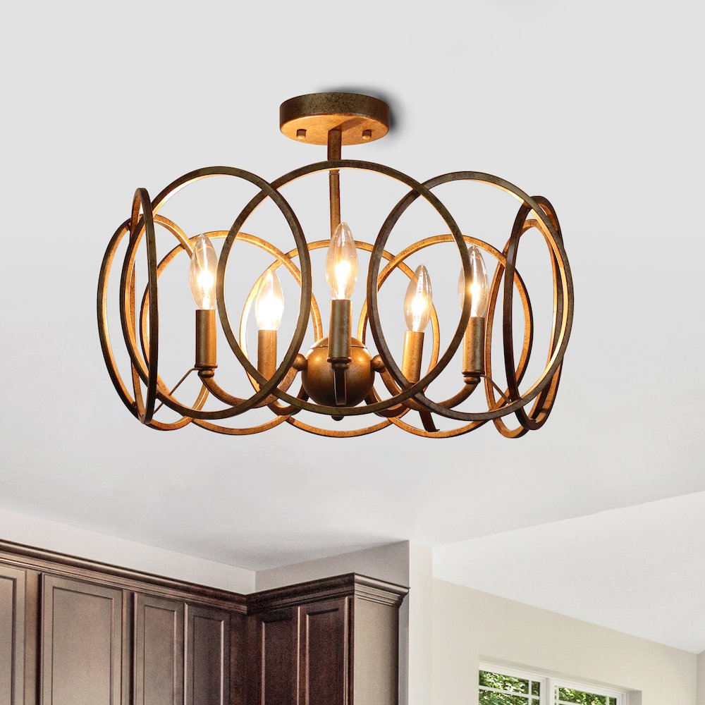 Archer Farmhouse-Style Antique Brass 4 Light Semi-Flush Fixture 24'' Wide - CHLOE Lighting