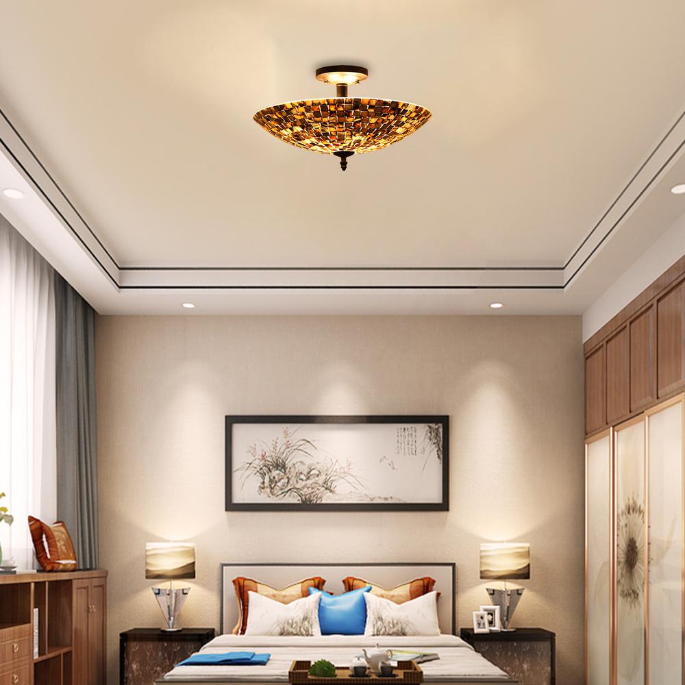 CHLOE Lighting CROWN Mosaic-Style 2 Light Semi-Flush Ceiling Fixture 16'' Wide