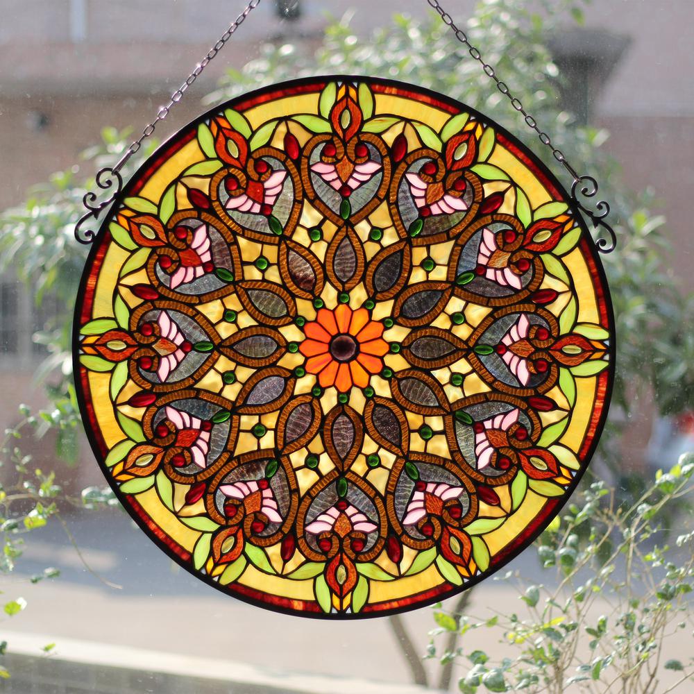 CHLOE Lighting ARABELLA Tiffany-Style Victorian Stained Glass Window Panel 26'' Width