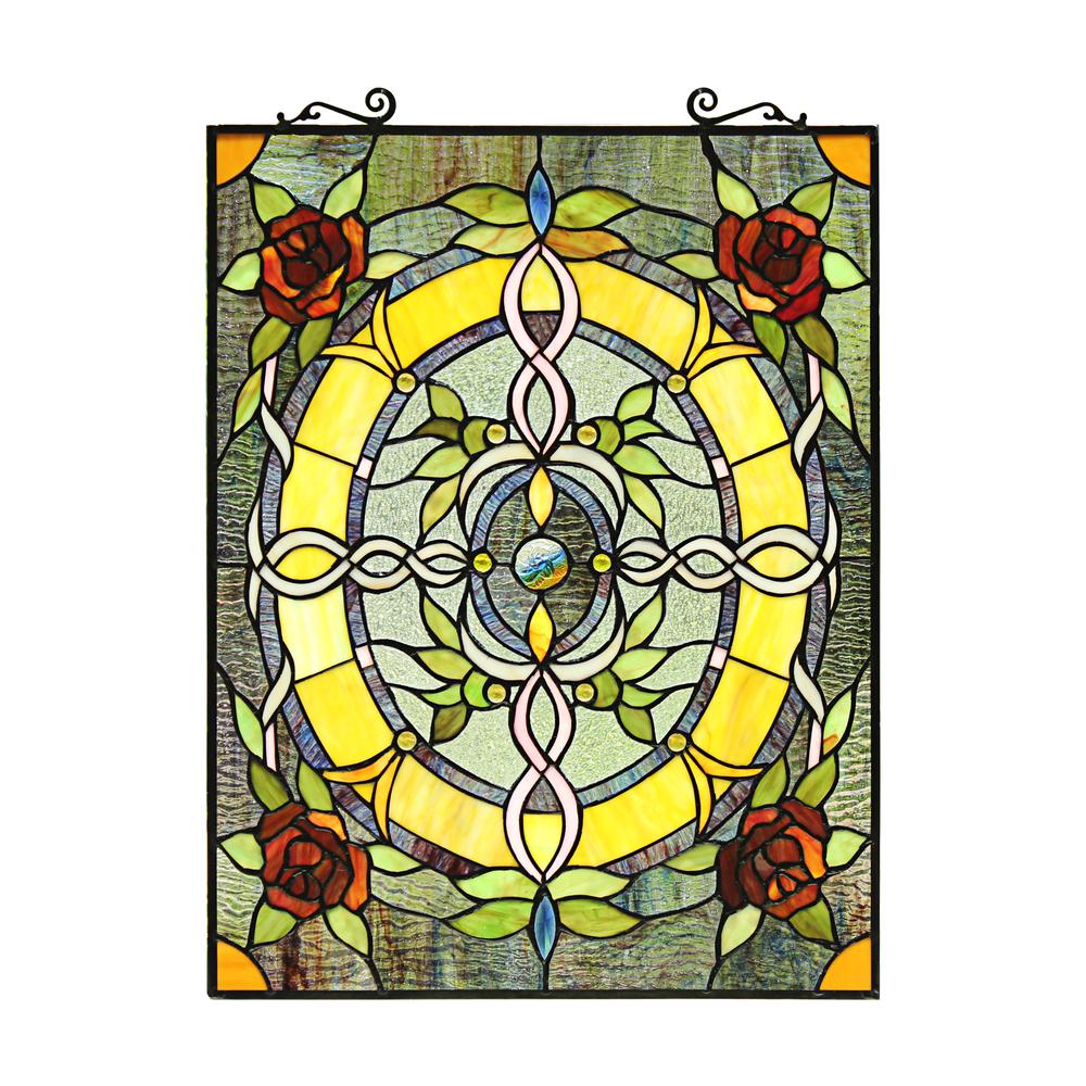 CHLOE Lighting BONICA Tiffany-Style Floral Stained Glass Window Panel 24'' Height