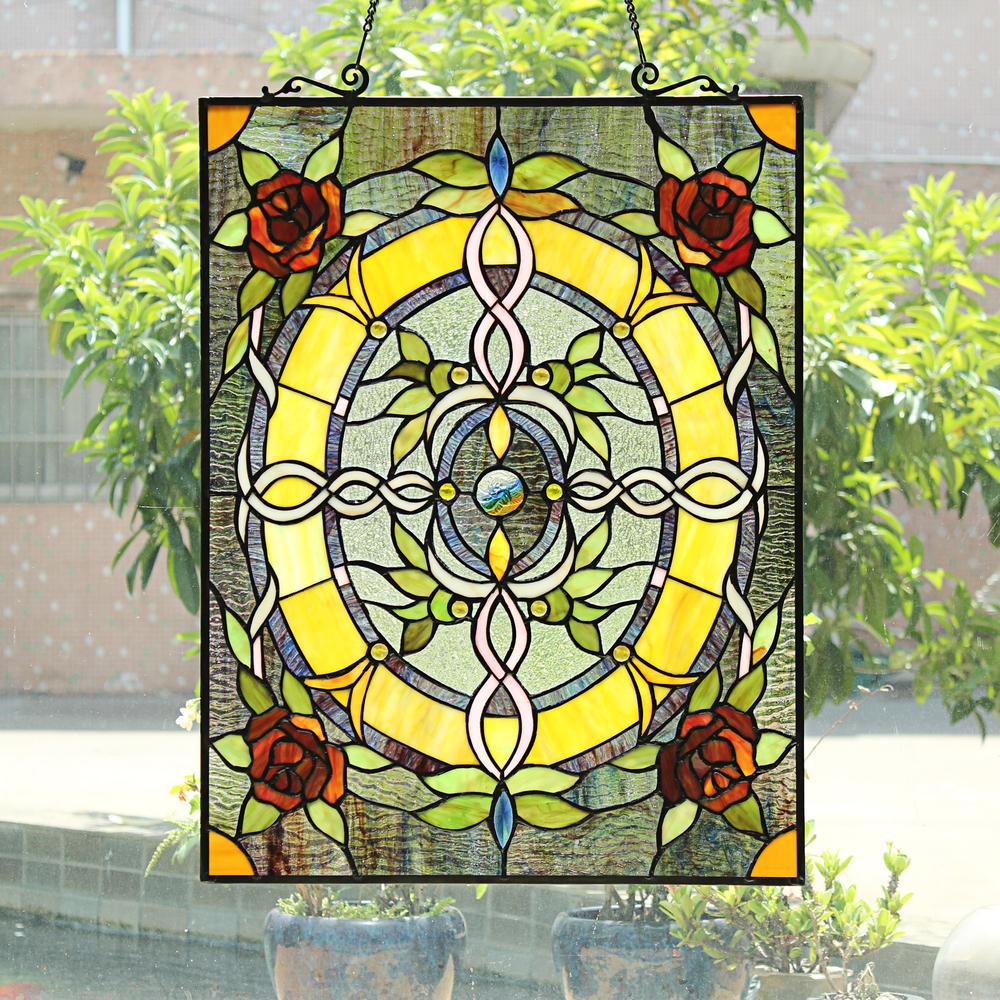 CHLOE Lighting BONICA Tiffany-Style Floral Stained Glass Window Panel 24'' Height
