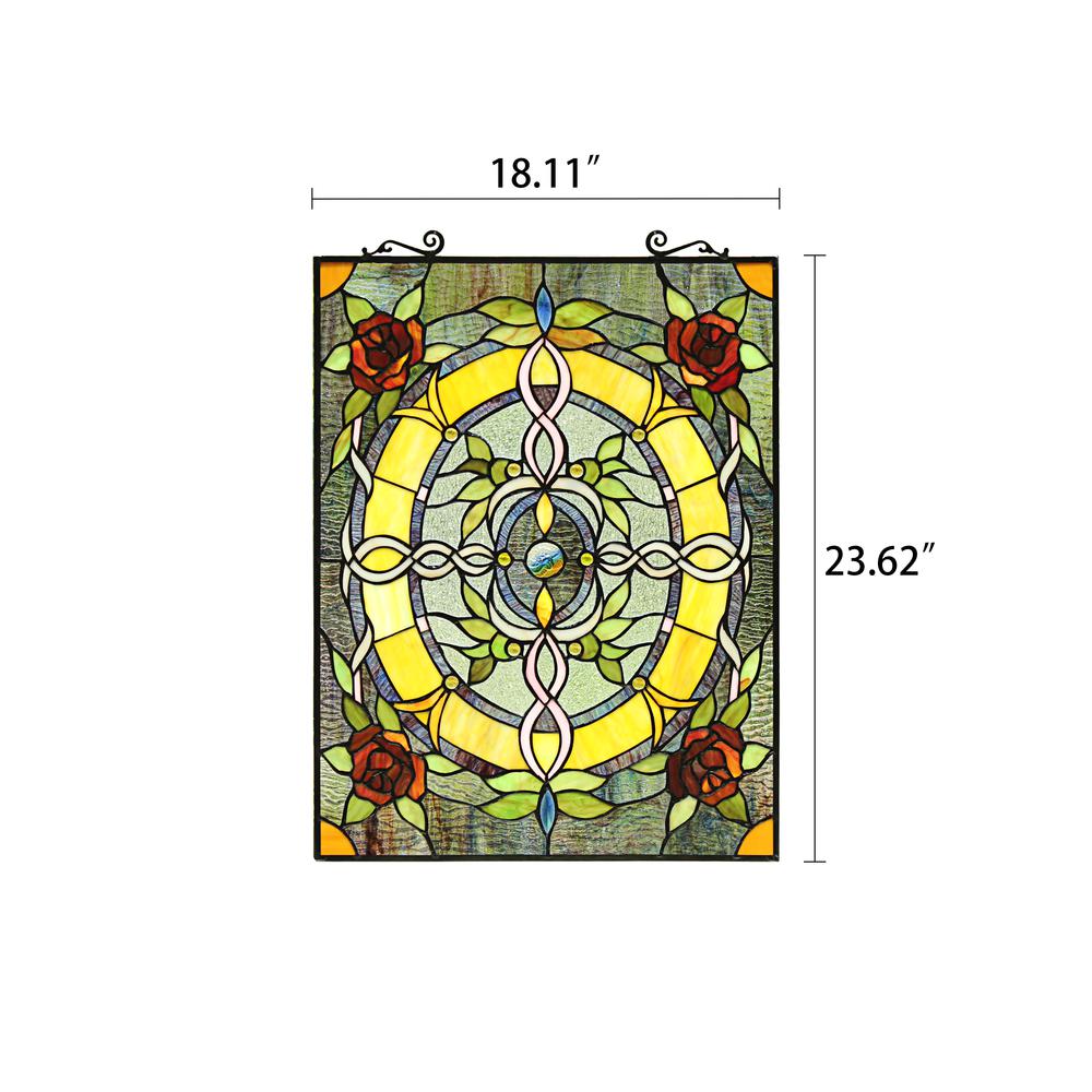 CHLOE Lighting BONICA Tiffany-Style Floral Stained Glass Window Panel 24'' Height