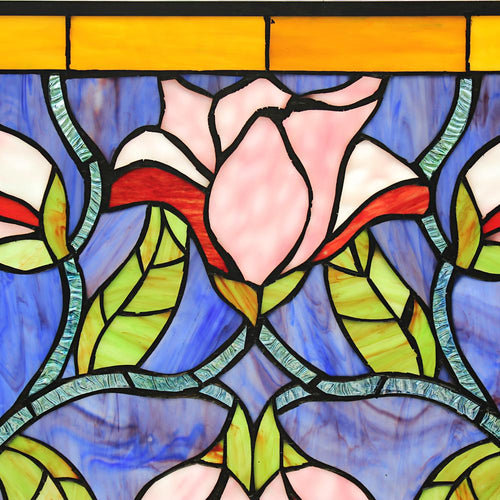 CHLOE Lighting ORIENTAL Tiffany-Style Floral Stained Glass Window Panel 34'' Wide