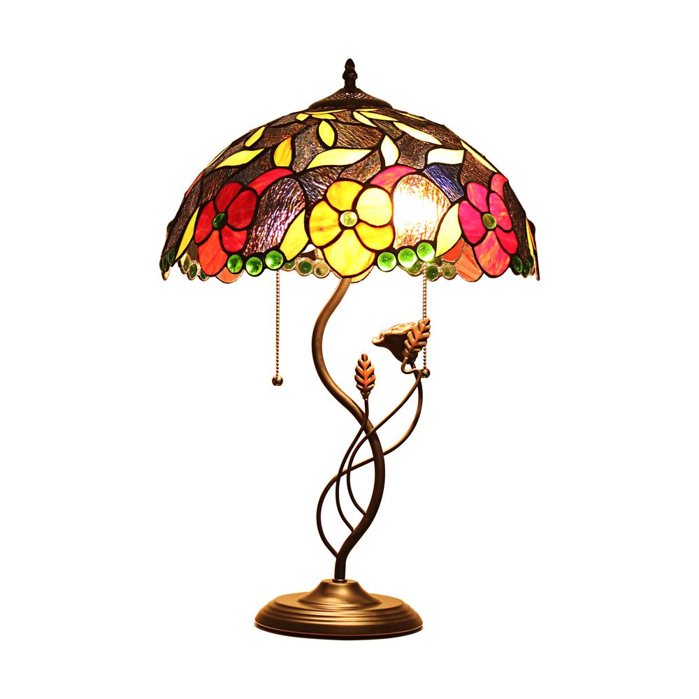 CHLOE Lighting MARIEBELLE Tiffany-Style Floral Stained Glass Table Lamp 16'' Width