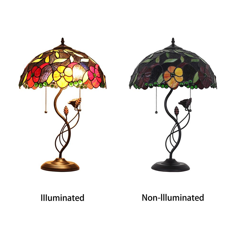 CHLOE Lighting MARIEBELLE Tiffany-Style Floral Stained Glass Table Lamp 16'' Width