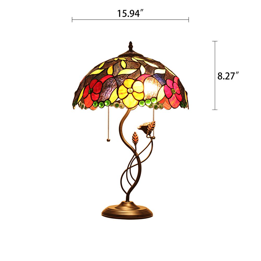 CHLOE Lighting MARIEBELLE Tiffany-Style Floral Stained Glass Table Lamp 16'' Width