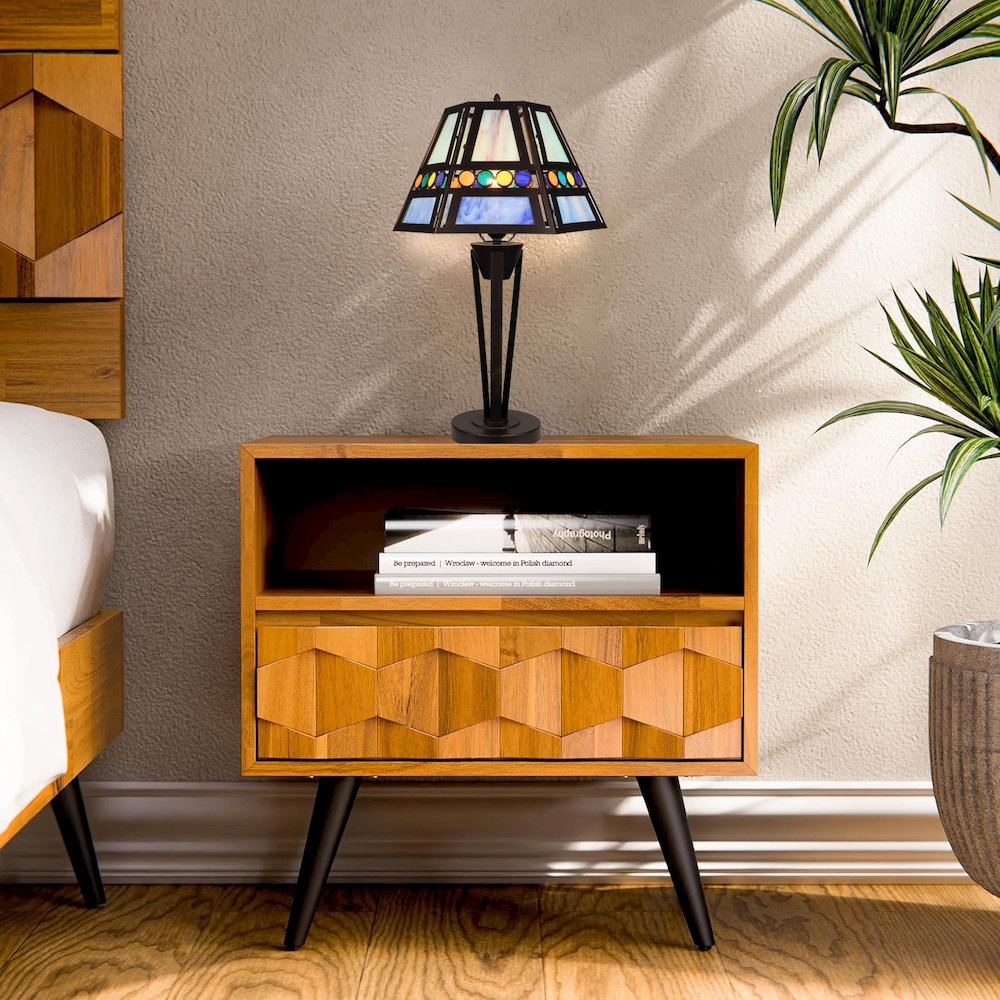 Retro-Style Stained Glass 1-Light Table Lamp 14'' Shade - CHLOE Lighting