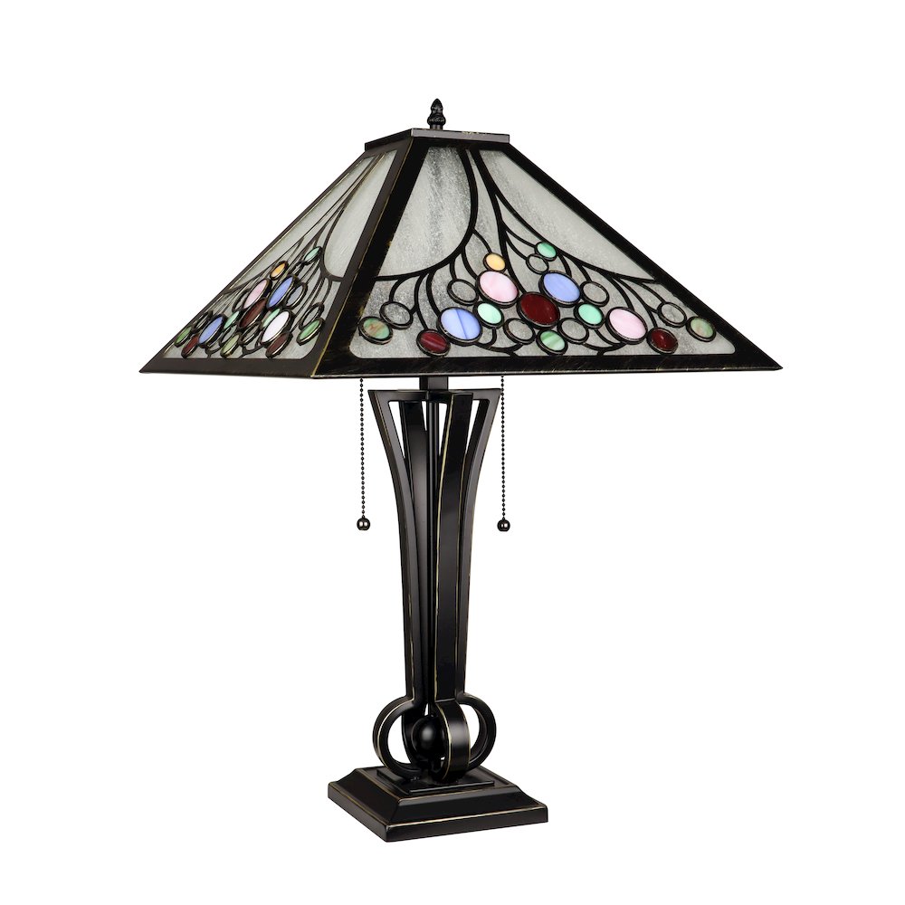Retro-Style Stained Glass 2-Light Table Lamp 16'' Shade - CHLOE Lighting