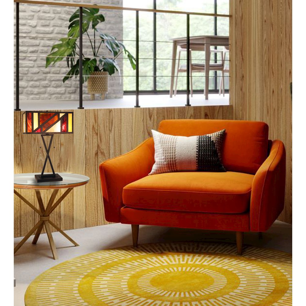 Retro-Style Stained Glass 2-Light Table Lamp 16'' Shade - CHLOE Lighting