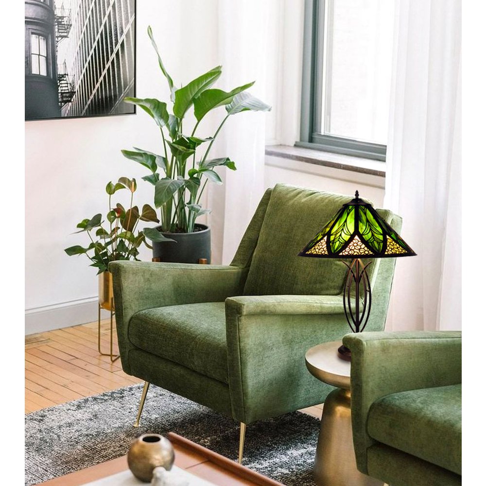Retro-Style Stained Glass 2-Light Table Lamp 18'' Shade - CHLOE Lighting