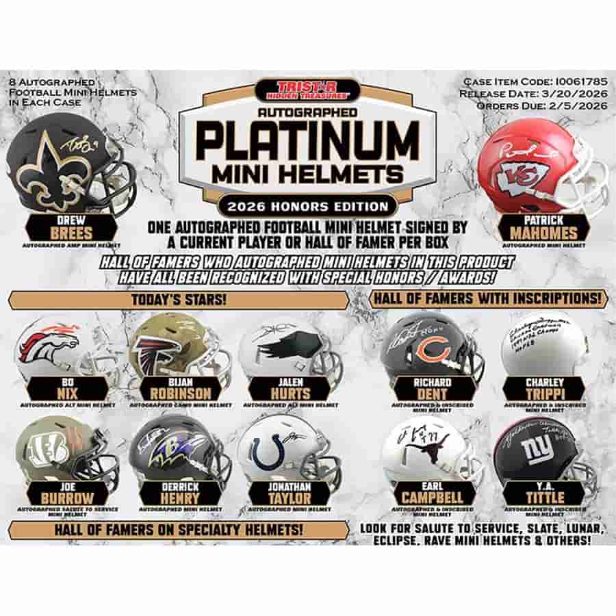 Tri-Star Productions Inc -  Hidden Treasures - 2026 Tristar Ht Auto Fb Mini Helmets Platinum Honors Edition